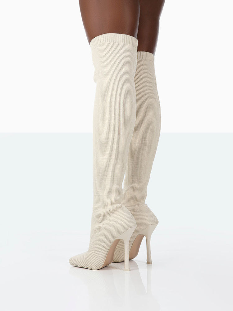 Knitted Square Toe Over The Knee Boot