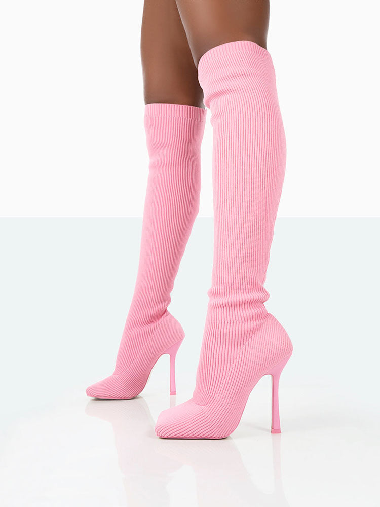 Knitted Square Toe Over The Knee Boot