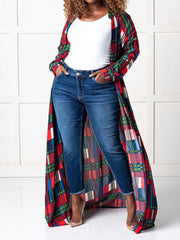 Plaid Print Shirt Collar Maxi Dress