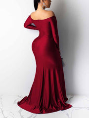 Off Shoulder High Split Formal Dress