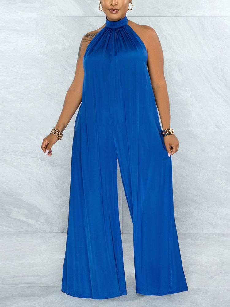 Satin Backless Halter Jumpsuit