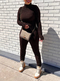 Solid Color Knitted Plaid Jumpsuit