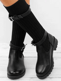 Knit Adjustable Buckle Boots