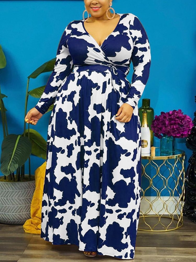 Cow Print V Neck Wrap Dress