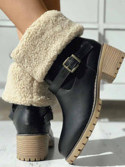 Furry Chunky Heel PU Ankle Boots