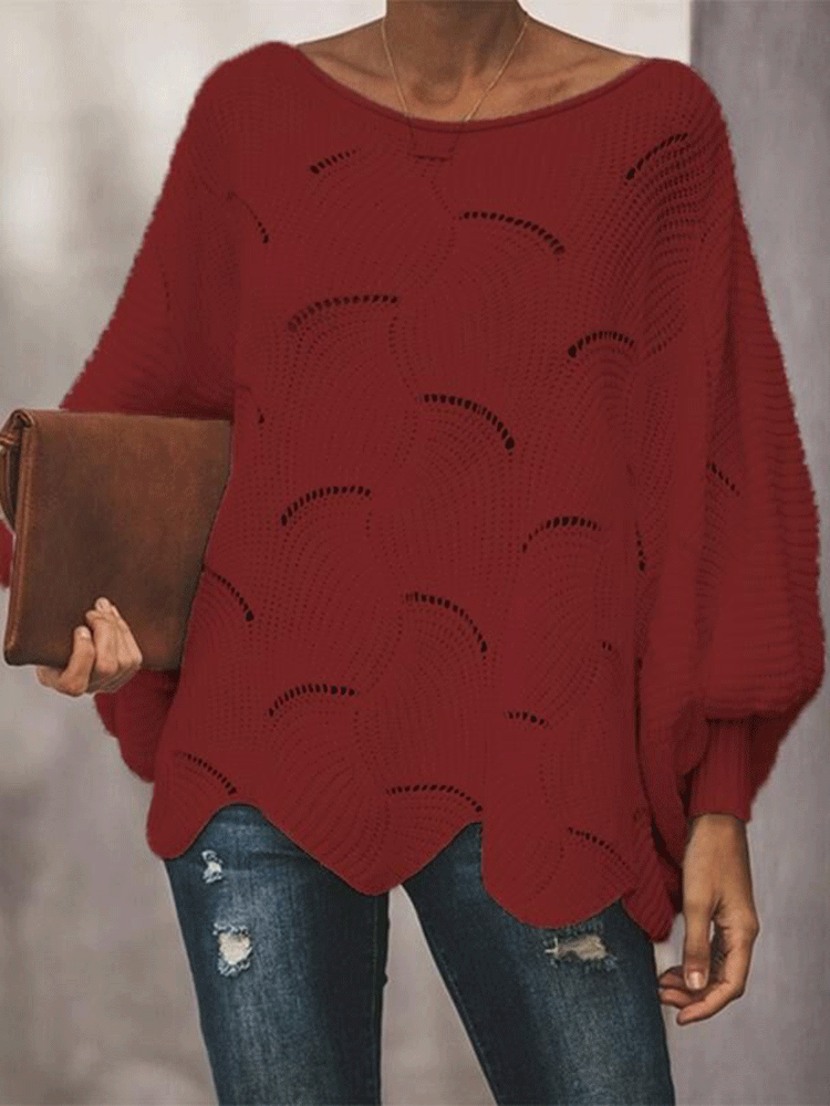 Batwing Sleeve Hollow Knitted Pullover Top