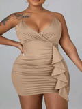Ruched Spaghetti Strap Mini Dress