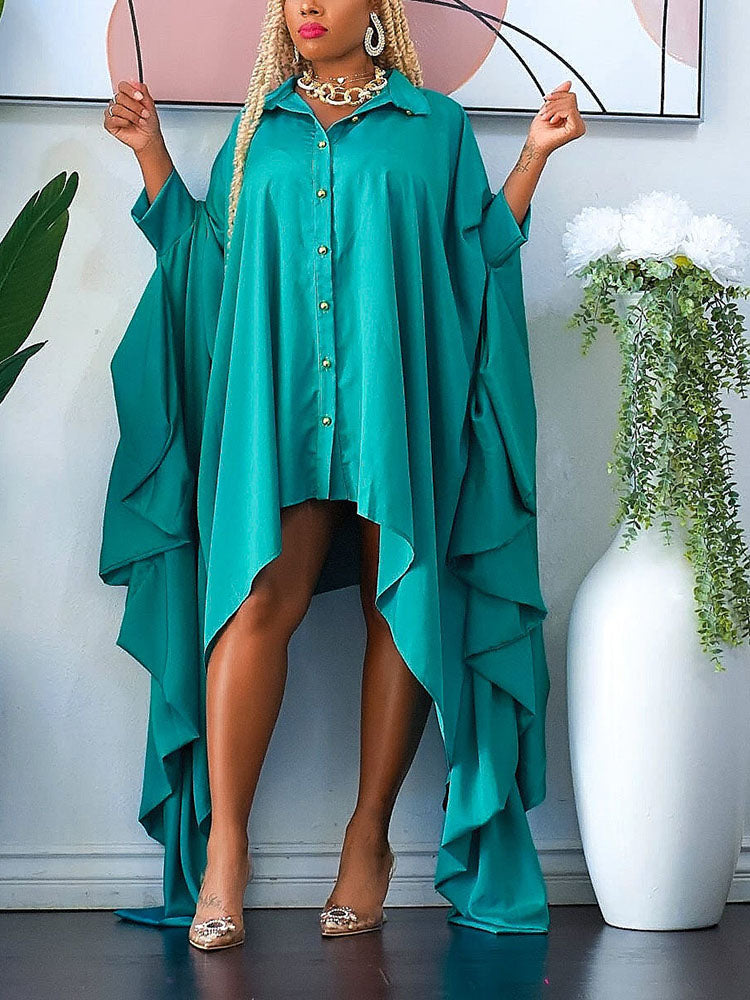 Batwing Sleeve Asymmetrical Shirt Dress