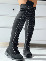 Lace Up Flat Suede Boots