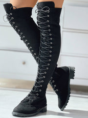 Lace Up Flat Suede Boots