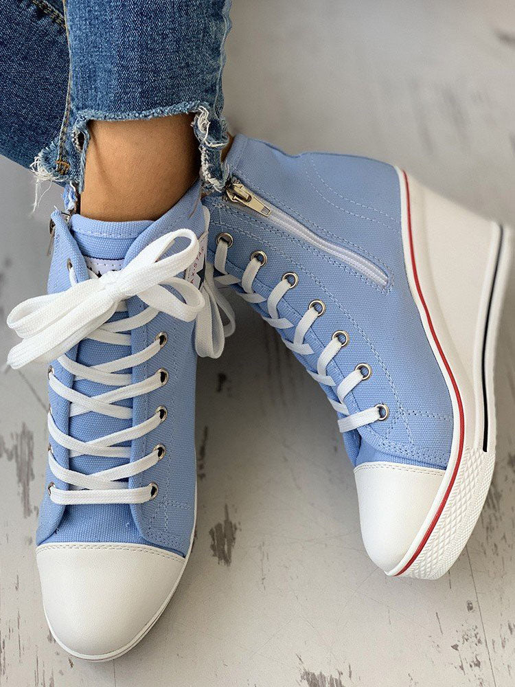 Lace-Up Thick Soled Heel Canvas Sneakers