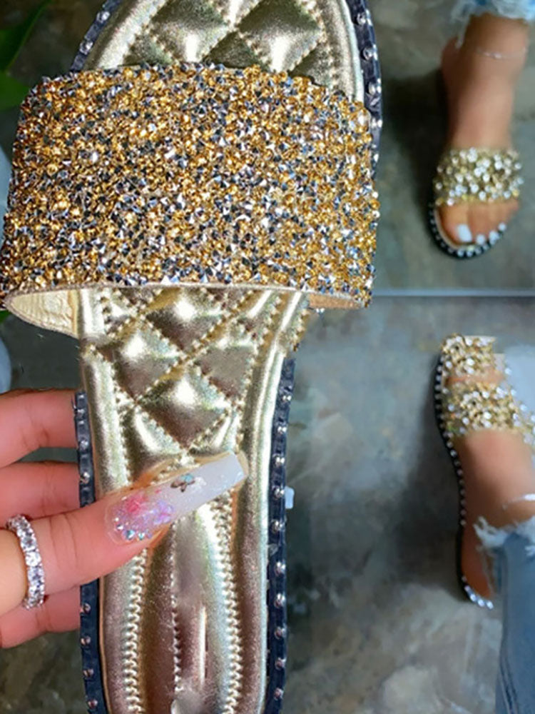 Rhinestone Bling Flat Slippers