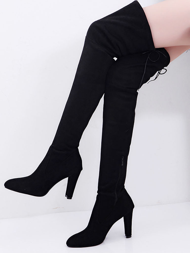 Round Toe High Heels Boots