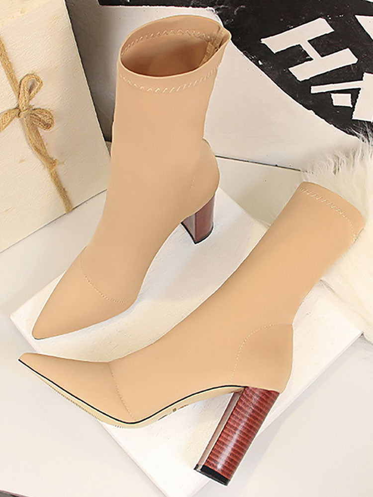 Stitching Chunky Heel Boots