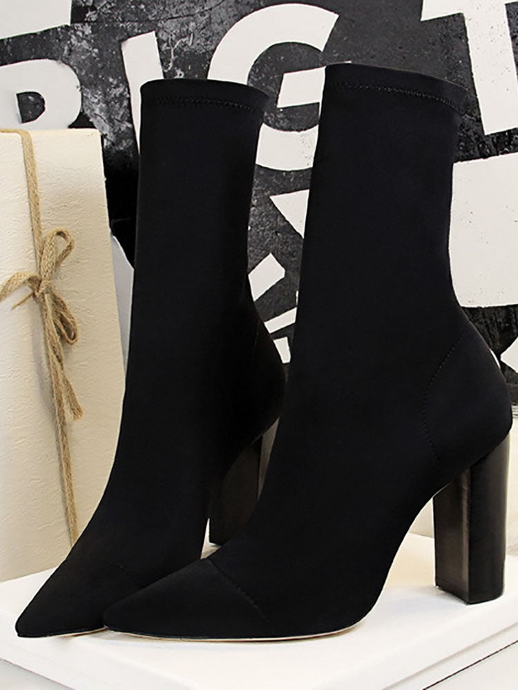 Stitching Chunky Heel Boots