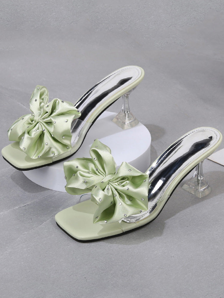 Silk Bowknot Rhinestone Deco Sandals