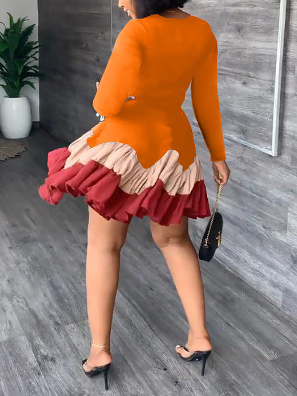 Color Block Ruffle Mini Dress