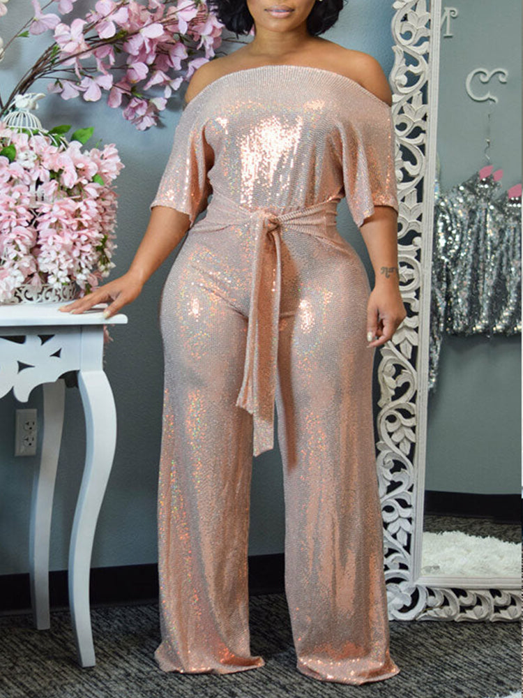 Elegant Wide Leg Sequin Jumpsuit