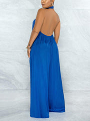 Satin Backless Halter Jumpsuit