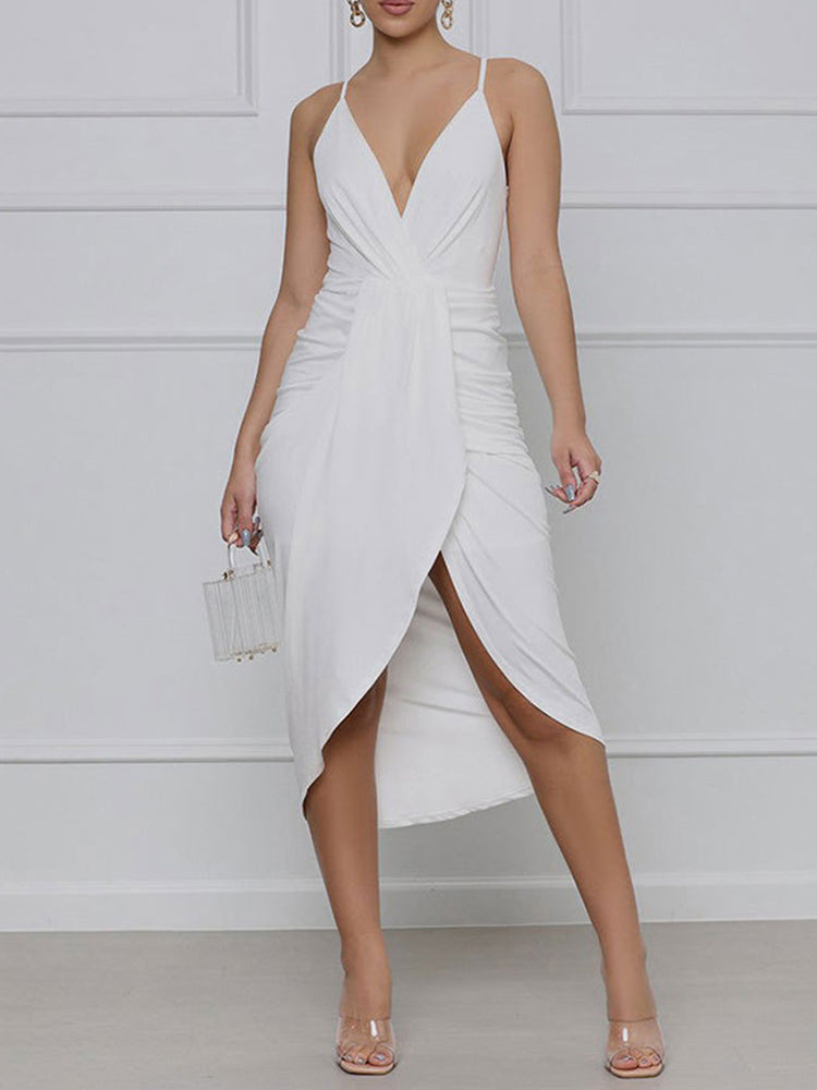 Ruched Irregular Backless Cami Dress