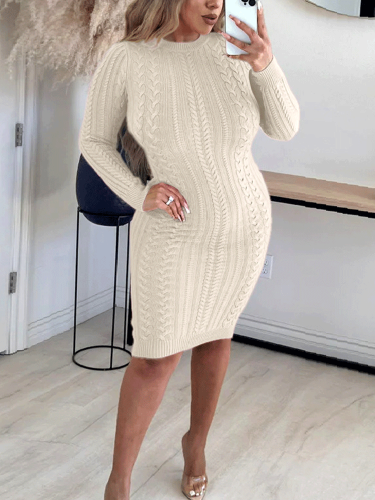 Knitted Backless Long Sleeve Midi Dress