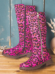 Leopard Print Side Zipper Boots