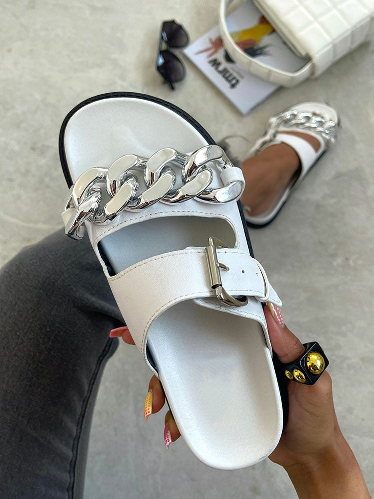 Chain Decor Double Buckles Sandals