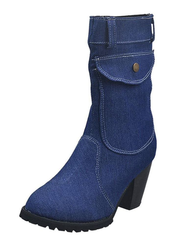 Denim Chunky Heel Boots