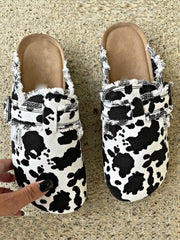 Cow Buckle Round Toe Slippers