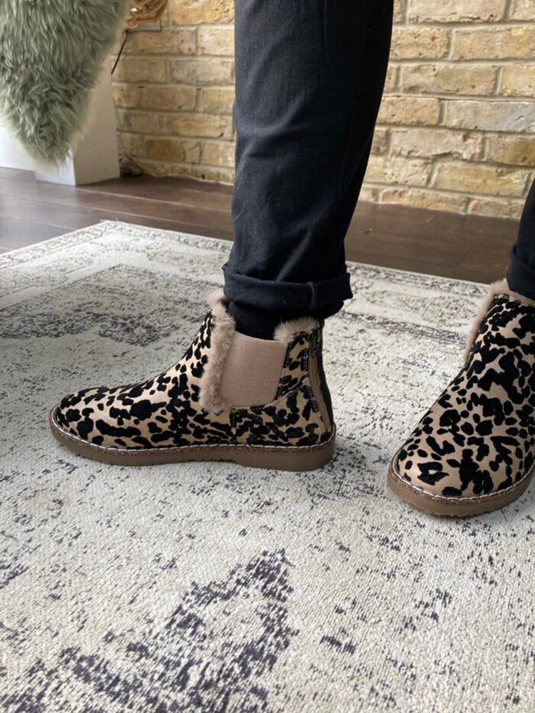 Leopard Back Zipper Booties