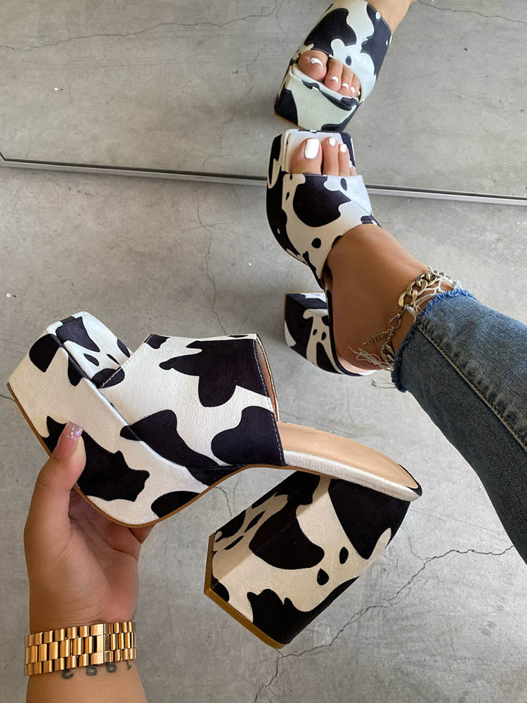 Printed Chunky Heeled Platform Sandals