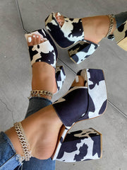 Printed Chunky Heeled Platform Sandals