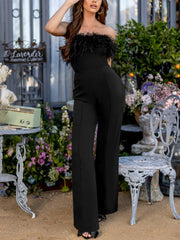 Strapless Feather Wide Leg Jumpsuit