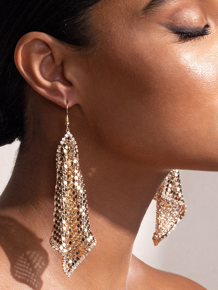 Rhinestone Chain Mail Drop Earrings