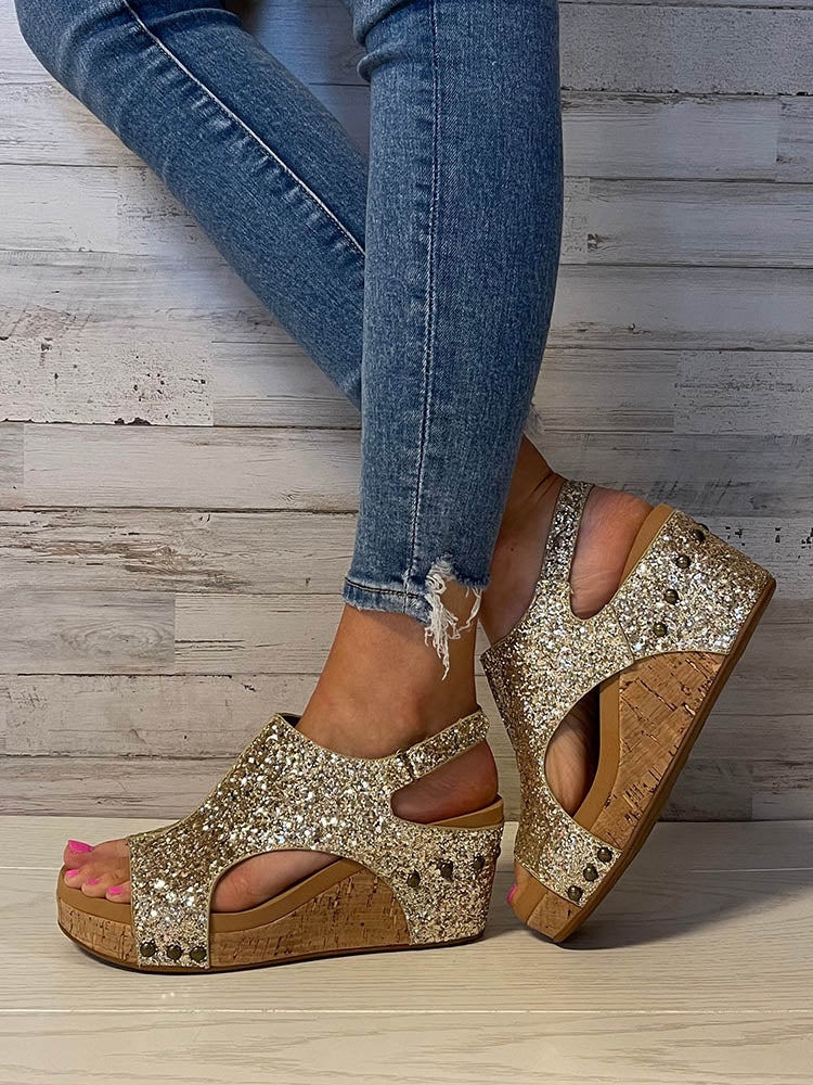 Glitter Wedges Sandals