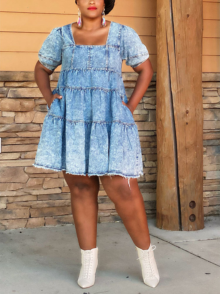 Denim Puff Sleeve Mini Dress