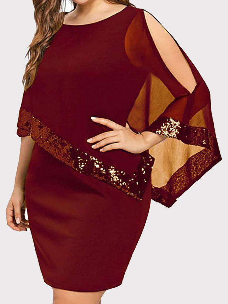 Cold Shoulder Overlay Asymmetric Sequins Dress