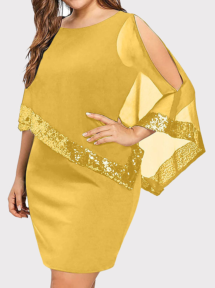 Cold Shoulder Overlay Asymmetric Sequins Dress