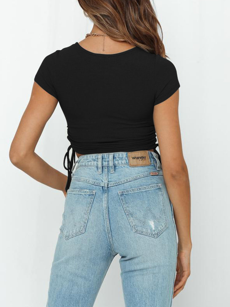 Cropped Navel Drawstring Top