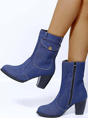 Denim Chunky Heel Boots