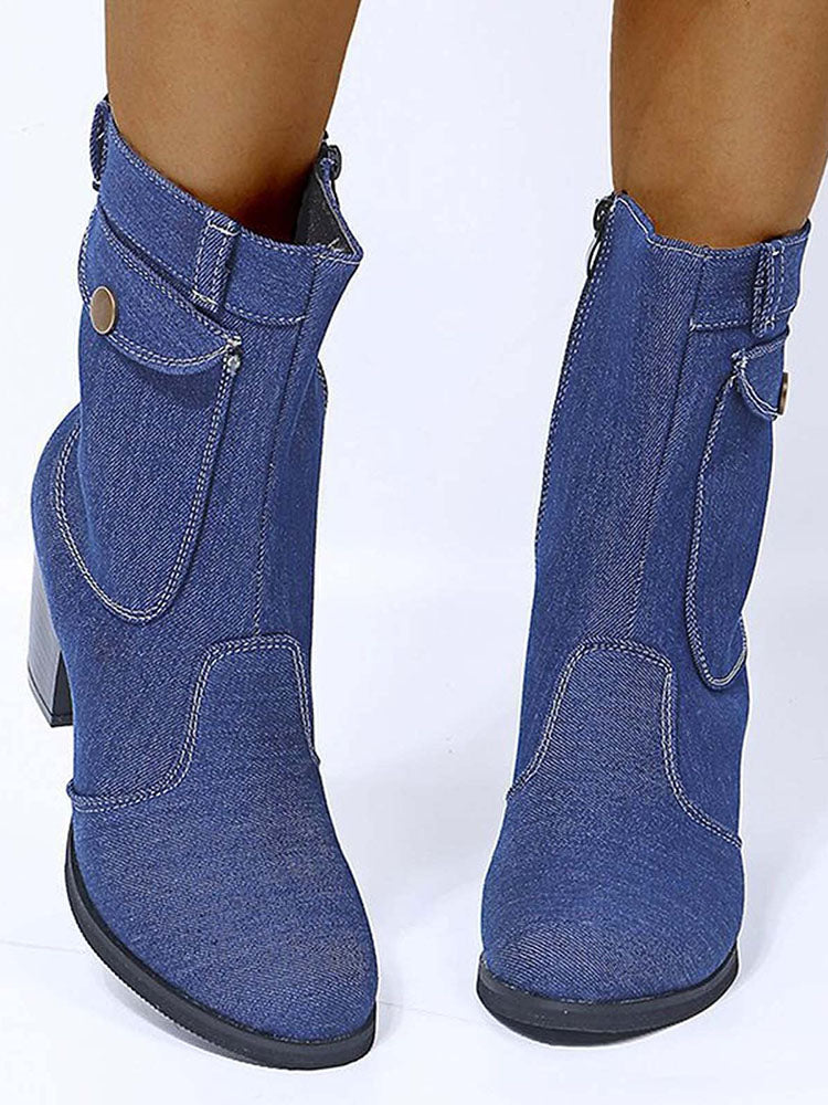 Denim Chunky Heel Boots