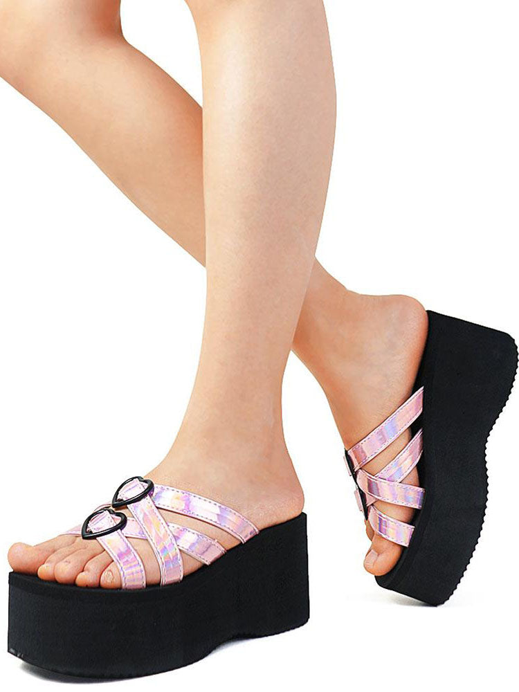 Sandalias de plataforma casuales con forma de corazón