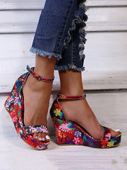 Printed Tropical Style Platform Sandals