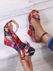 Printed Tropical Style Platform Sandals