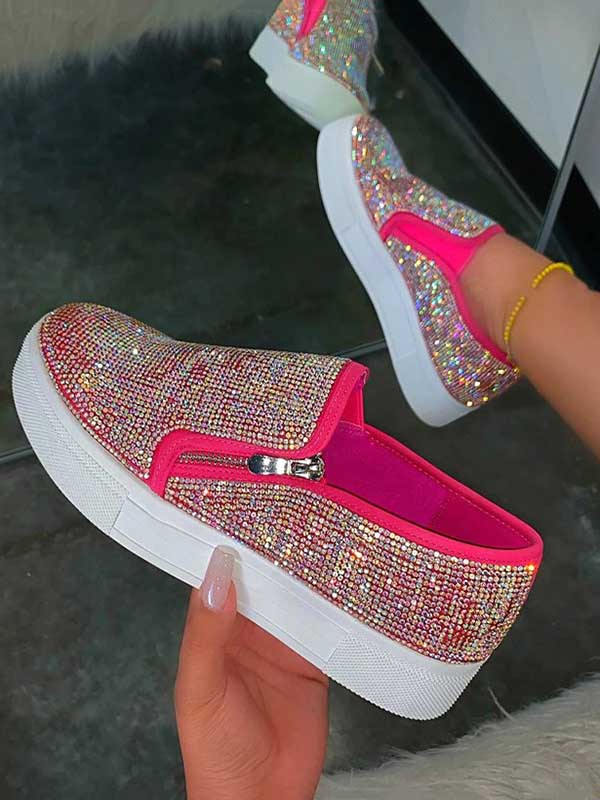 Rhinestone Zipper Platform Shoes