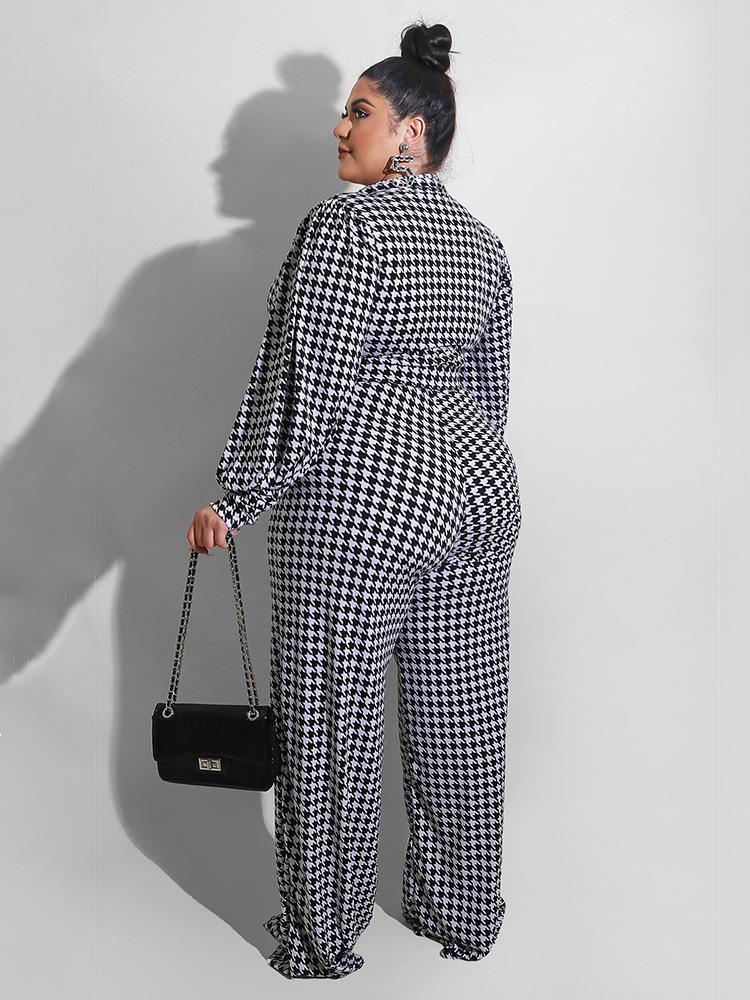 Houndstooth Lapel Jumpsuits