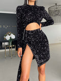 Sequin Irregular Cut Out Dress