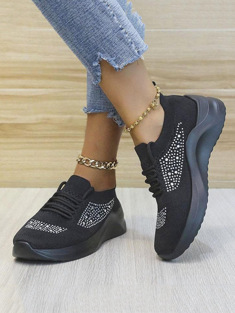 Rhinestone Flyweaving Sneakers