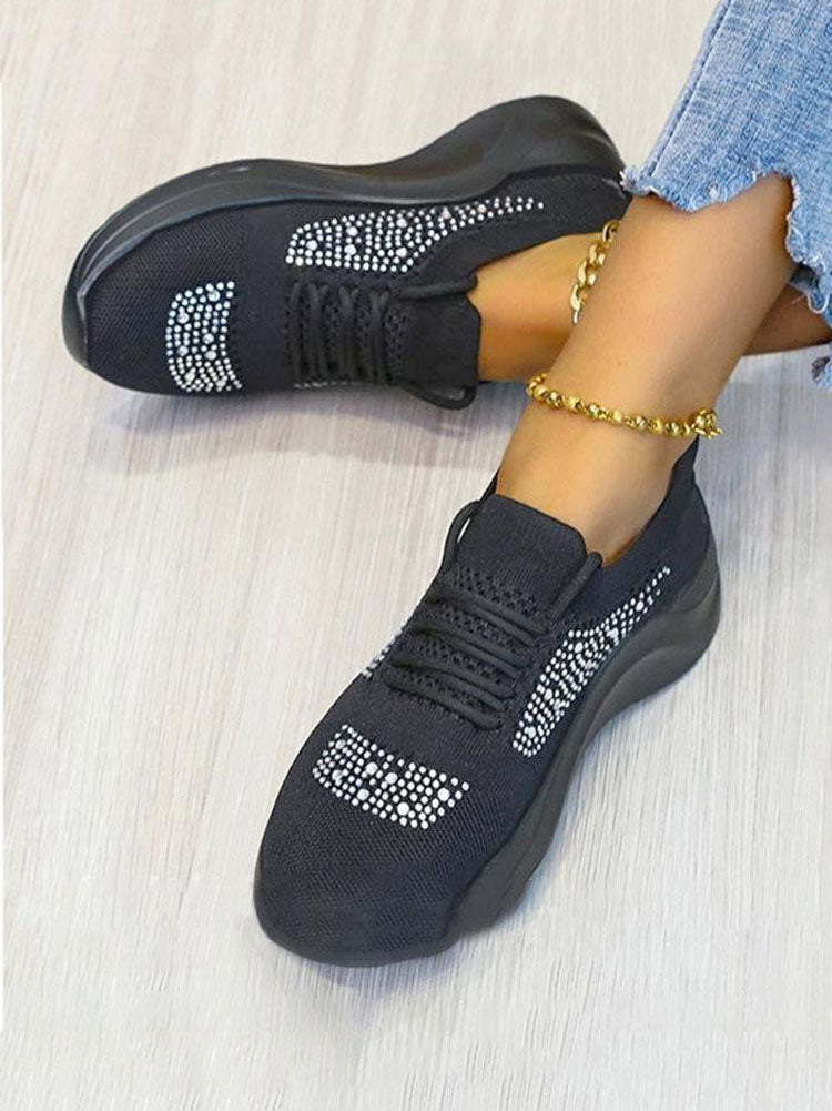 Rhinestone Flyweaving Sneakers