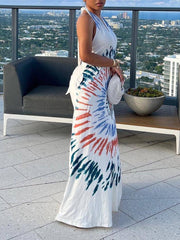 Tie Dye Halter Backless Dress